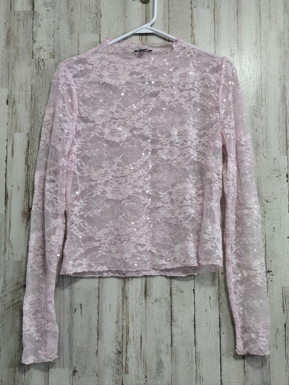 Wild Fable Pink Lace Sequin Sheer Long Sleeve Top Size Large